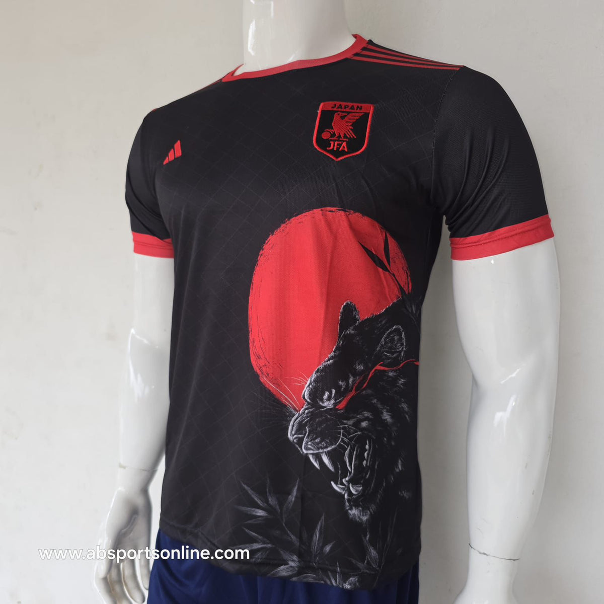 #RAJS1 Japan Football-Inspired Black & Red Graphic Jersey